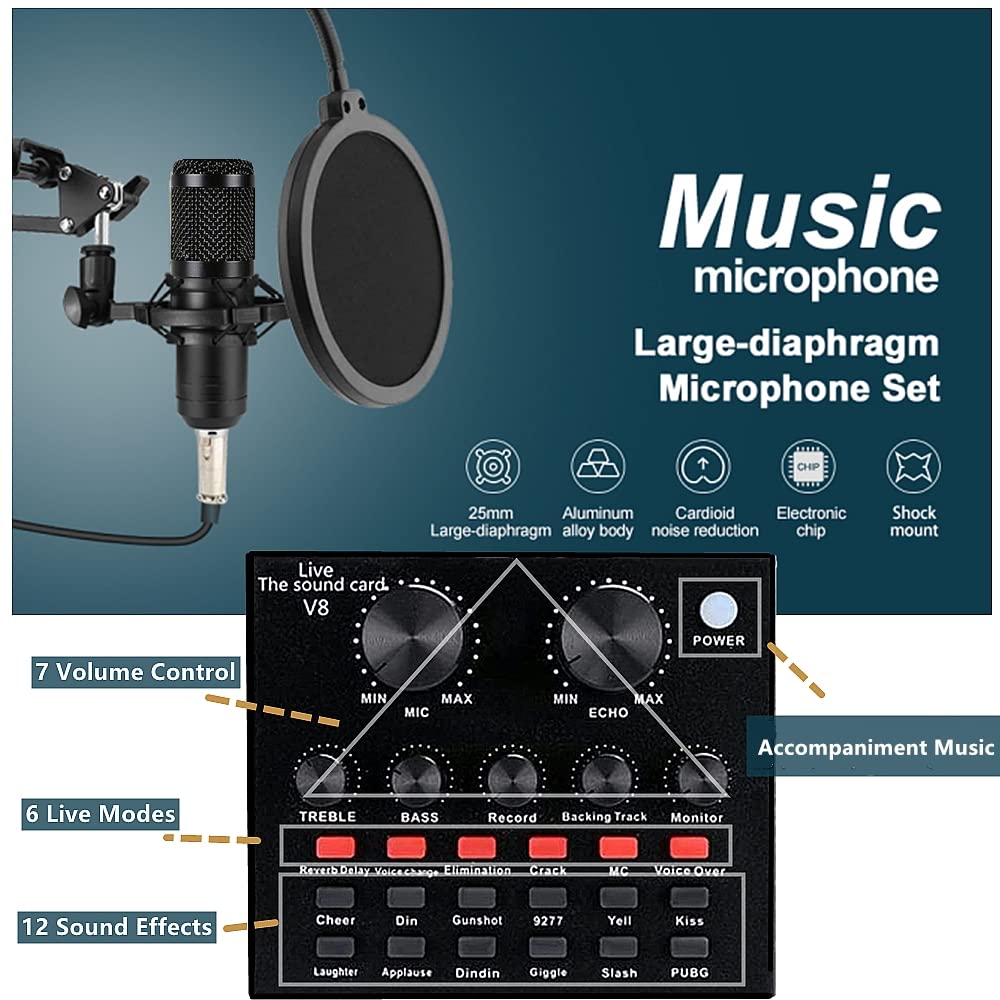 Podcast Equipment Bundle, BM-800 Condenser with Voice Changer, Recording Studio Package - Podcast Microphone Bundle for Laptop,